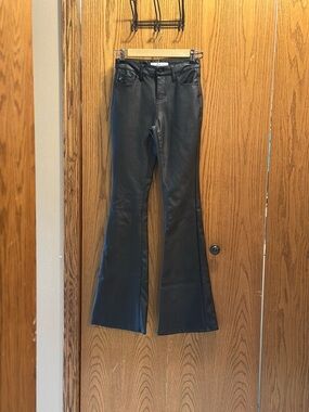 Women's Black Faux Leather Flared Pants